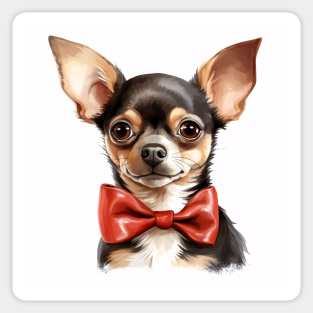 Cute Adorable Chihuahua Puppy Dog Wearing a Red Bow Tie Sticker